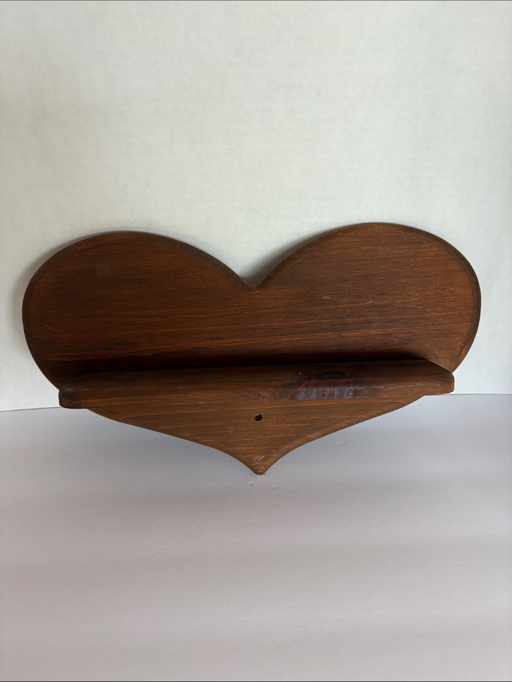 Vintage Handcrafted Wooden Heart Wall Shelf - Mid Century Artisan Brand Stamp